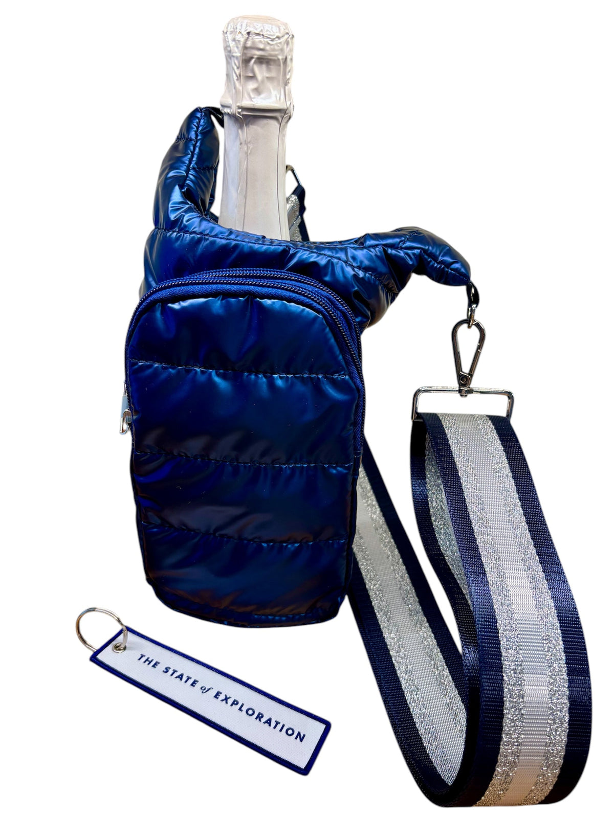 Quilted Quench Puffy Bottle Tote - METALLIC BLUE
