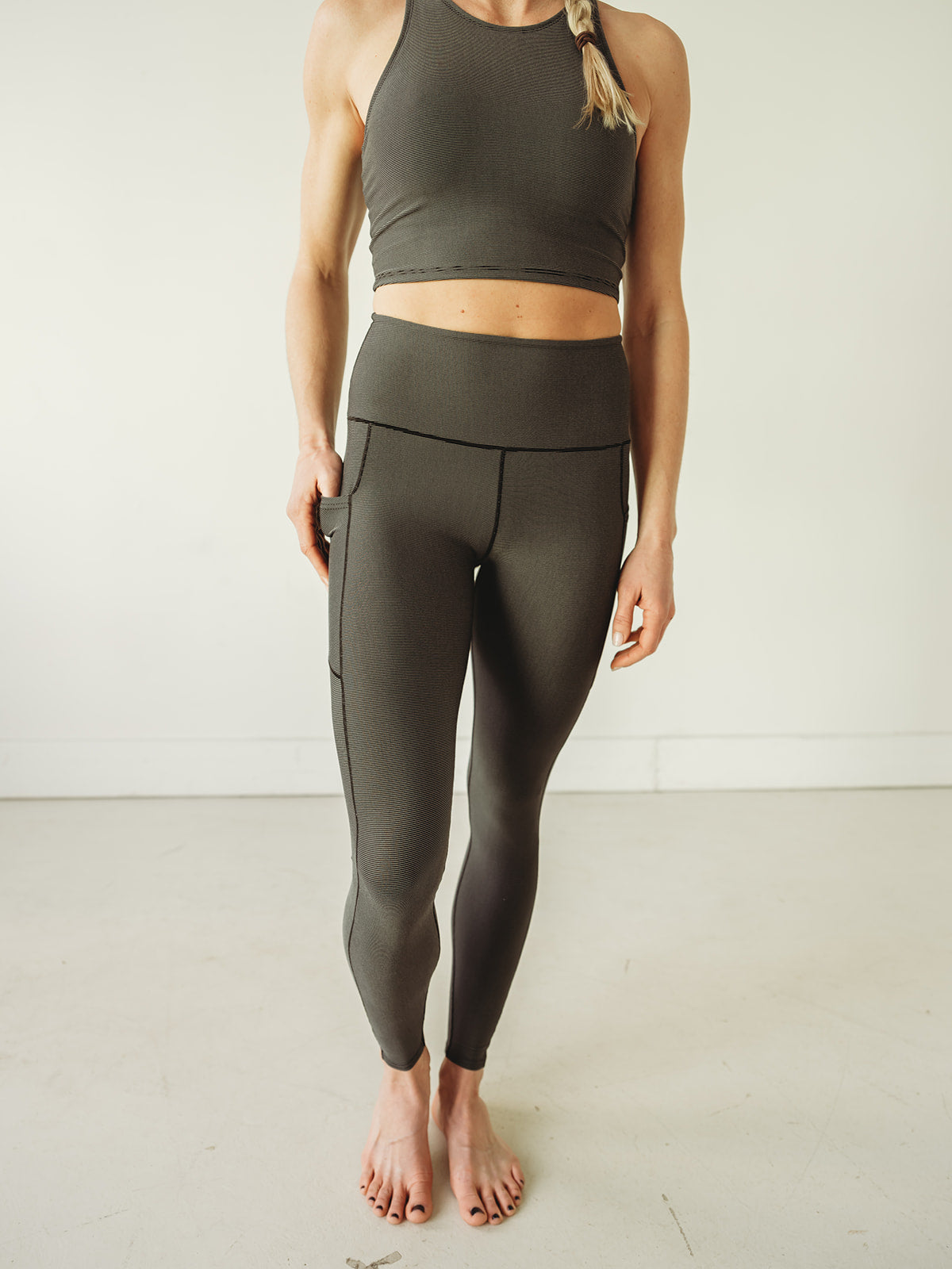 Grey Wander Pocket Yoga Pants in Microstripe *FINAL SALE*