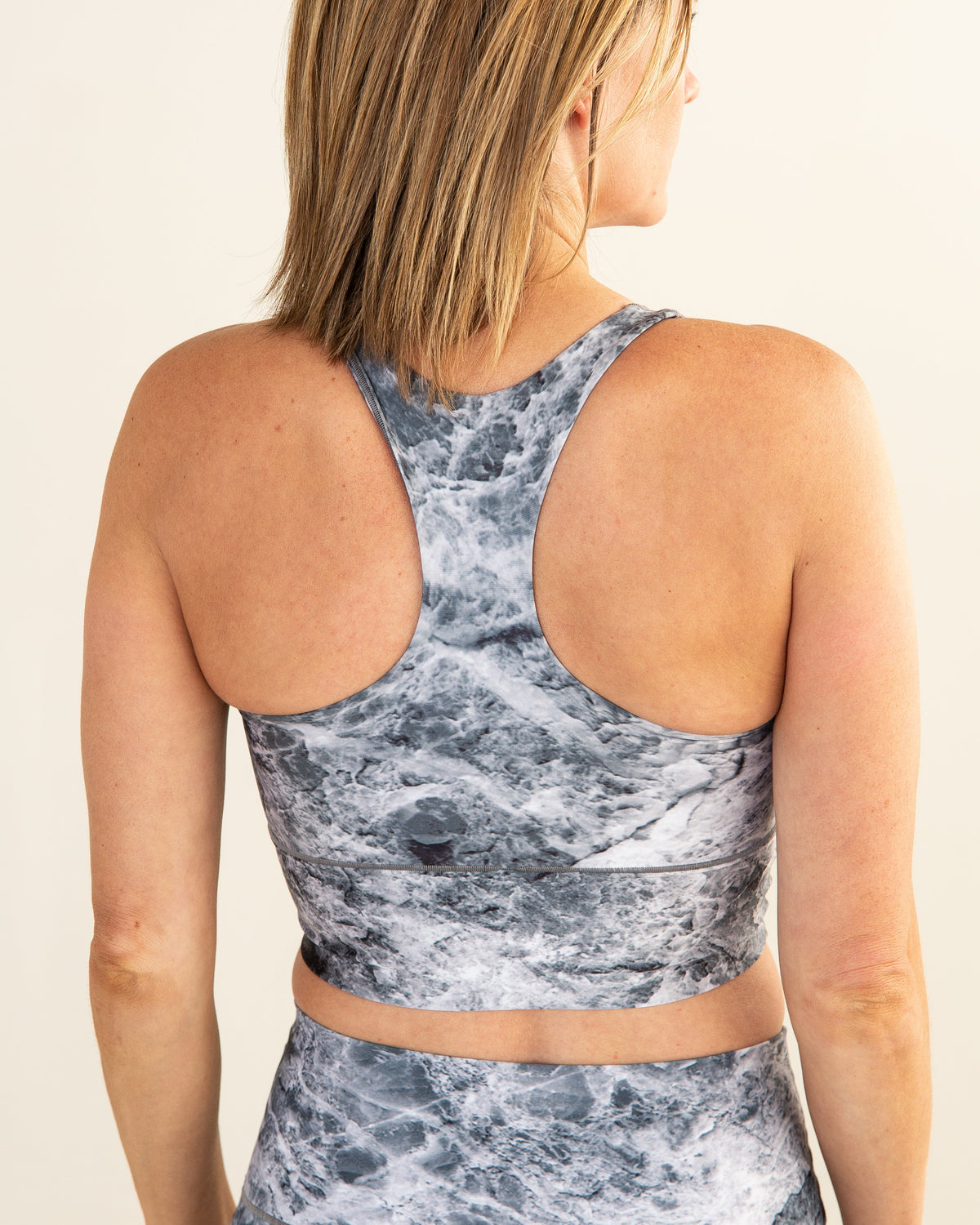 Grey Marble Longline Sports Bra